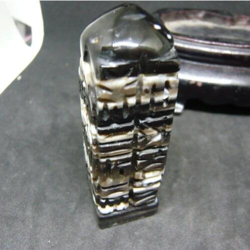 Collectible Treasure Talisman LKbrother Sauces Energy Tibetan Old Onyx 8 Immortal OM Sculptural Love Tall Seal Totem Carving