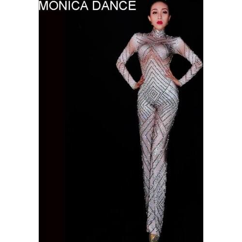 Sexy Stage Sparkly Big Legs Jumpsuits Rhinestones Sexy Bodysuit Stage Performance Nightclub Birthday Celebrate Singer Costume