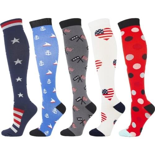 Compression Women Men Stockings Popular Love Pattern Stripe Lattice Star Compress Socks Running Sports Elastic Pressure