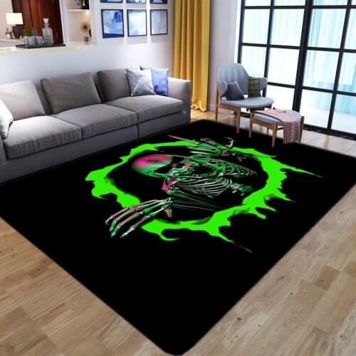 Green flame Flannel Rug horrible skull Carpets Antislip Living Room Large boys Room Mat Home Hot Sale Fashion 3D Printing Carpet