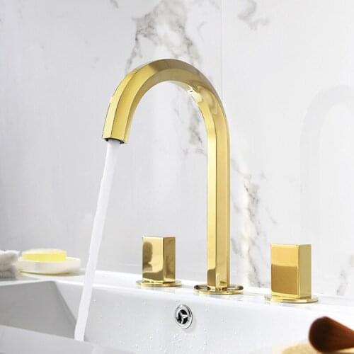 Bathroom Basin Faucets Sink Faucet Gold/Black Brass 3 Holes Double Handle Luxury Hot and Cold Mixer Water Bathbasin Bathtub Taps