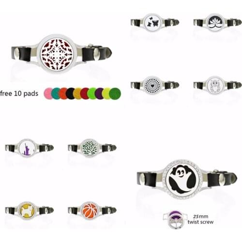 Hot basketball heart Essential Oil Diffuser Locket Bracelet Pu Leather twist screw 25mm locket for Women Aromatherapy Bracelet