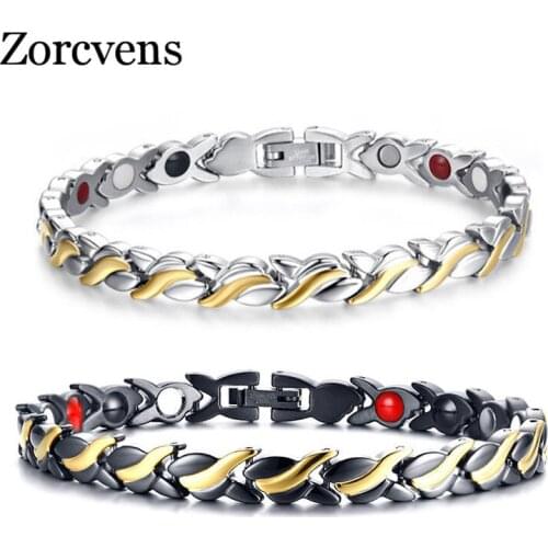 Modyle Fashion Health Magnetic Bracelet For Womens Stainless Steel Magnet Germanium Care Bracelet Hand Chain