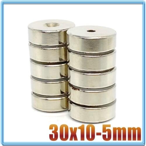 1/2/5/Pcs 30x10-5 Powerful Magnets 30*10 mm Hole 5mm Permanent Round Countersunk Neodymium Magnetic Magnet 30x10-5mm
