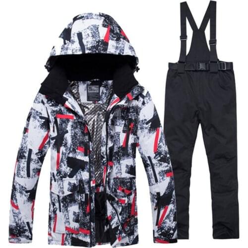 -30 Mens Snow Suit Sets Snowboarding Clothing Winter Outdoor Sports Ski Wear Waterproof Costumes Jackets and Strap Pants Male
