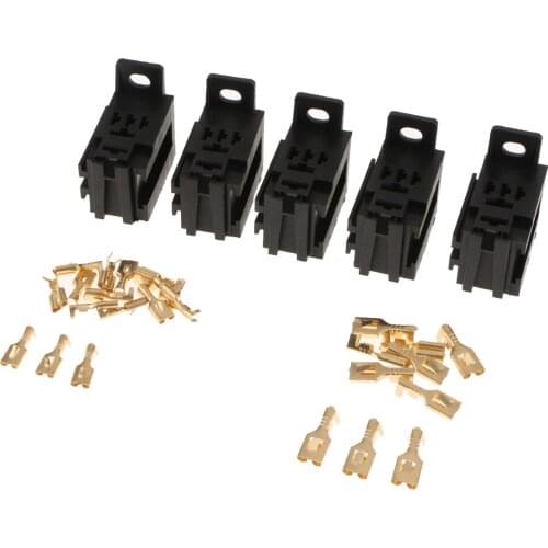 Set Of 5 Automotive 5Pin Relay Socket Connector & Terminals 40Amp 12V