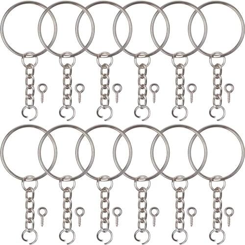 150 Pcs Metal Key Chain Set 25mm Silver White Keychain Ring+ Split Jumper Ring + Screw Eyelet Pins Kit