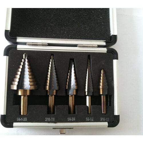 Fixmee 5x Set HSS4241 Triangle Round Shank Inch Steps Drill Bits Hole Cutter w/ Box