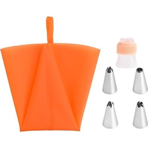 4PCS Icing Piping Tips and 1 Adaptor 1 Silicone Pastry Bags Cake Stainless Steel Tulip Icing Nozzle Converter Decorating Tools