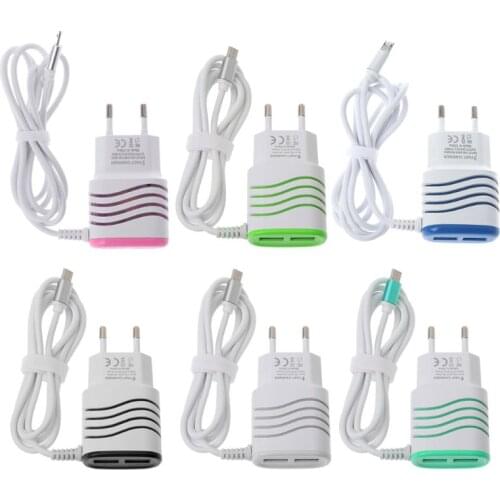5V 2.1A Dual USB Home Travel Wall AC Charger Adapter EU Plug Micro USB Cable