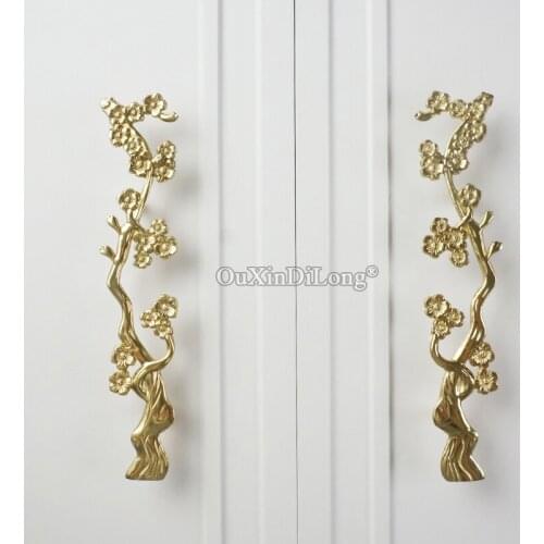 New 2PCS Pure Brass Plum Blossom Furniture Handles Drawer Pulls Cupboard Wardrobe Kitchen Cabinet Pulls Handles Home Decorations