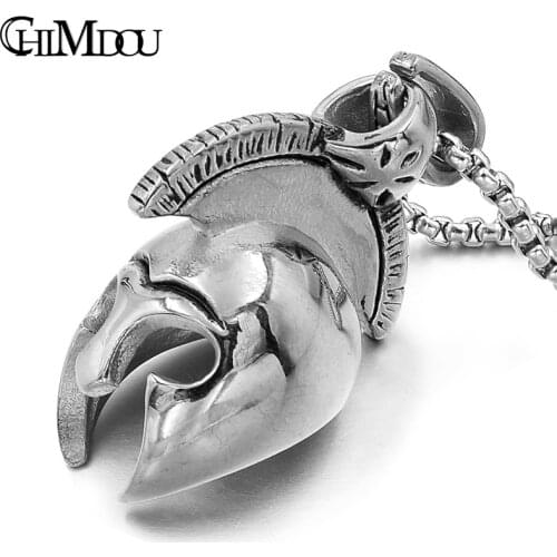 CHIMDOU 2019 New Retro Ancient Greece Spartan Warrior Helmet Mens Pendant Necklace 316L Stainless Steel Jewelry Man Party gift