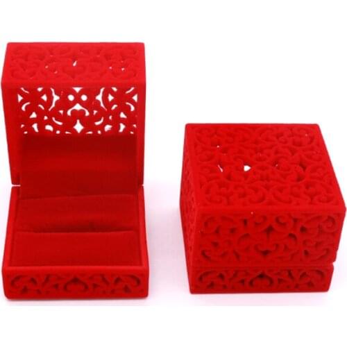New Fashion Hollow Out Velvet Ring Boxes Red Square Jewelry Cases Weddings Gifts Earrings Packaging Box Hot Sale