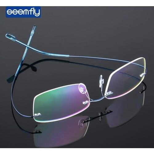 Seemfly Ultralight Frameless Titanium Alloy TR90 Glasses Frame Men High Quality Super Stretch Metal Temple Eyeglasses Frame