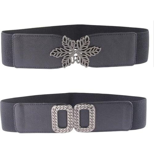 Vintage Buckle Belts For Women Coat Fashion Black Wide Elastic Waistbands Dress Solid Cummerbunds Party Wedding Decorate Gifts