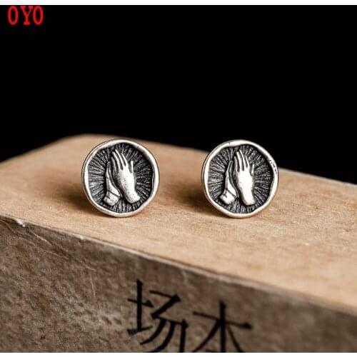 International standard genuine s925 sterling silver Thai silver praying pious hands praying earrings