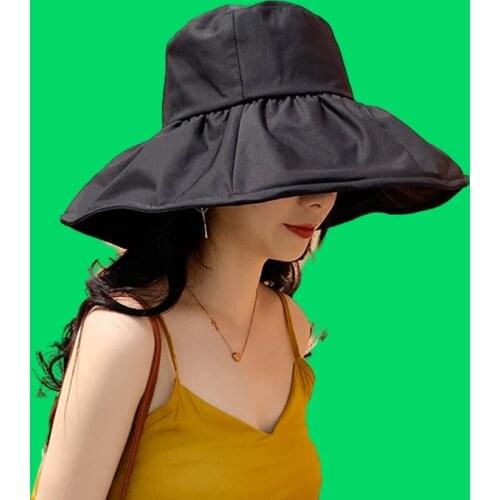 2021 New Summer Fisherman Hat Female Solid Color UV Protection Hat Big Brim Hat Sun Hat Female Panama Hat