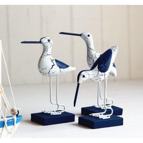 Mediterranean bird ornaments hand-painted decoration woodcarving and log crack marine style set of three birds