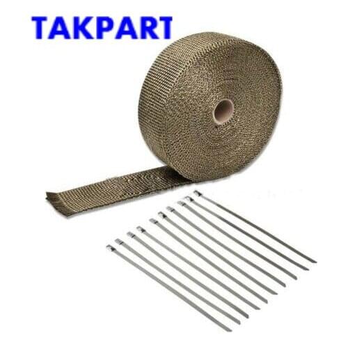 TAKPART 15M BASALT TITANIUM HEAT WRAP EXHAUST MANIFOLD + 15 STAINLESS CABLE TIES 30cm