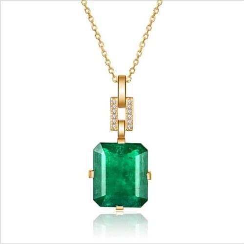 Vintage Lady Gold O Chain Necklace Female Clavicle Accessories Girls Fashion Crystal Square Green Pendant Necklace Women Silver
