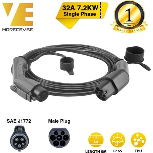 Morec EV Charging Cable 32A 7.2KW Electric Vehicle Cord for Car Charger Station Type 1 to 2, SAE J1772 5M
