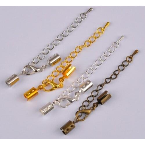 100sets 5x12mm Cord Clips Lobster clasp with extender chain cord connectors end caps for leather cord necklace bracelet