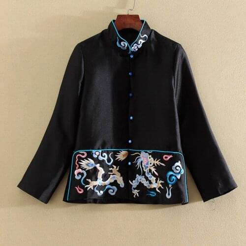 Embro Mill New style autumn Women jacket top Chinese Style Retro embroidery elegant Loose lady coat female S-2XL
