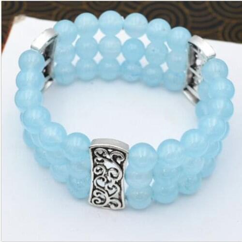 12 colors 3 row Womens Natural 8mm Peridot stone Beads Stretch Tibetan silver Bracelet>>>silver for women Free shipping