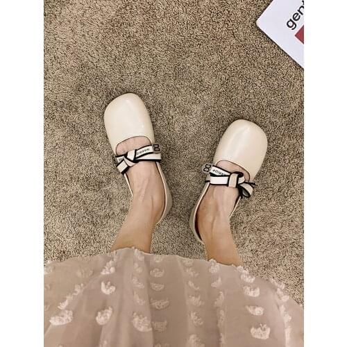 Womens Low-heel Shoes 2021 New Fashion Ribbon Bow Retro Non-slip Thick Heel Leather Shoes Mary Jane