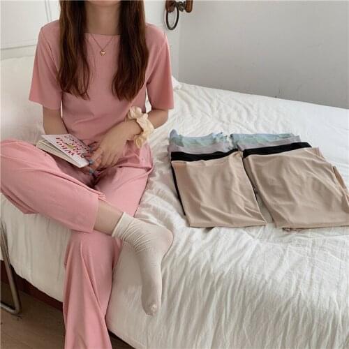 2021 Casual Solid Womens Two Piece Set Short Sleeve T shirt Suit Summer Loose Pants Trousers 2 Piece Set