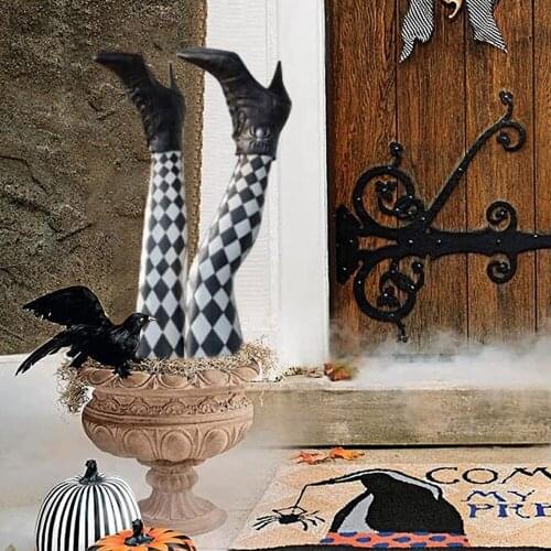 1 Pair Halloween Evil Witch Legs Props Upside Down Wizard Feet With Boot Stake Ornament Decoration Party Supplies Two Styles