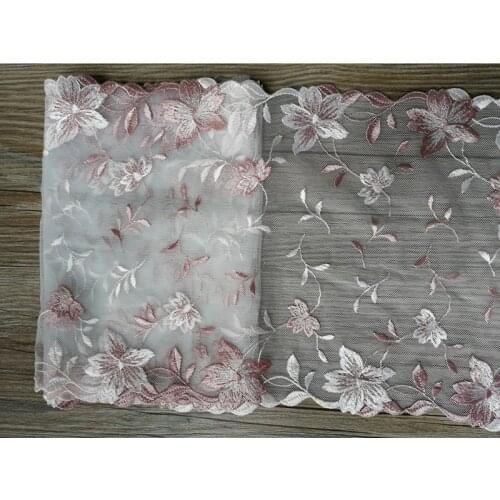 1Yard 22cm Bilateral Flowers Embroidered Lace Fabric Womens Clothing DIY Trim for Home Textile Dolls Dress Sewing Decor