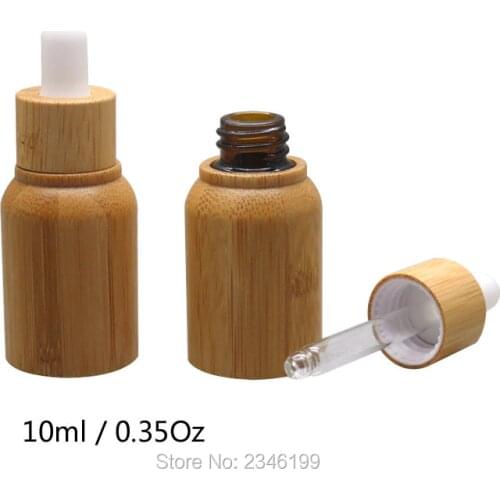 10ML 10pcs/lot Empty Bamboo Cosmetic Dropper Bottle, DIY Elegant Essential Oil Container, Bamboo+Glass Liquid Essence Bottle