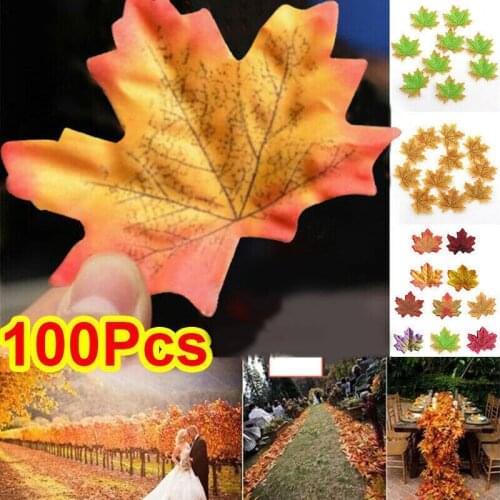 100pcs Artificial Maple Leaves Multipurpose DIY Autumn Leaves Crafts for Wedding Christmas Halloween Decoration SUB Sale