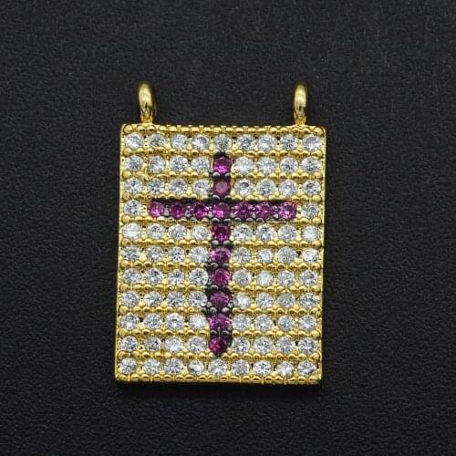 16x11mm 100% CZ Zircon DIY Jewelry Square Cross Connectors Charm Wholesale Factory Sale Fashion Jewelry Accessories