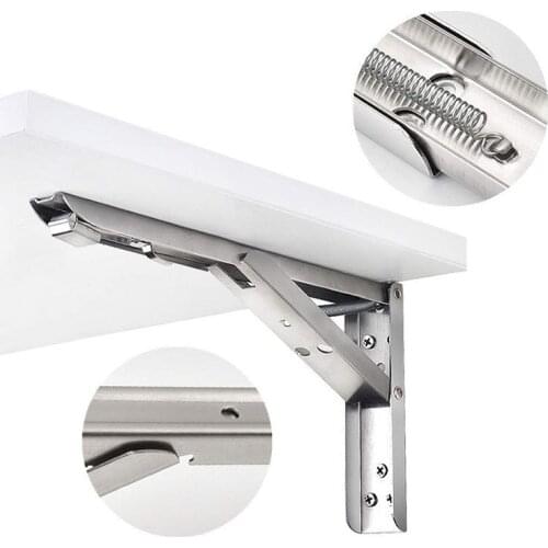 2pcs Folding Shelf Brackets Heavy Duty Stainless Steel Collapsible Shelf Bracket for Table Work Space Saving Bracket
