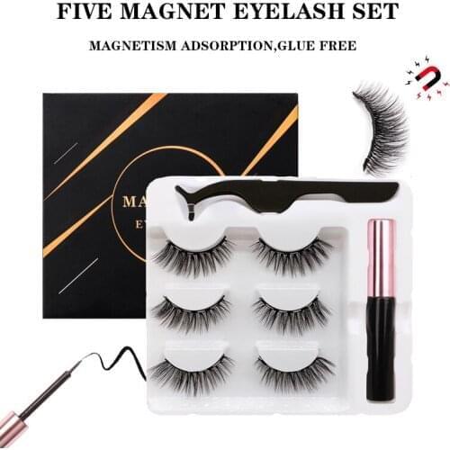 3d Magnetic Eyelashes Eyeliner Eyelash Curler 5 Magnet Natural Magnetic False Eyelashes With Magnetic Eyeliner makeup faux cils