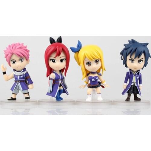 4pcs 8cm Anime Fairy Tail Natsu Erza Scarlet Gray Fullbuster Lucy Heartfilia Q Version PVC Model Collectible Action Figure Toy