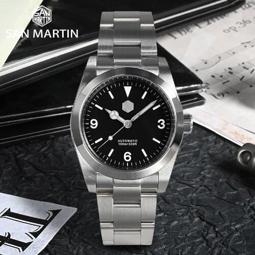 San Martin 36mm Explorer Homage Watch Men Bracelet Sport Watch Luxury Sapphire SW200 PT5000 Automatic Mechanical Watches SN021