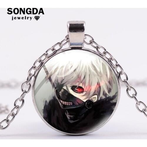 SONGDA Tokyo Ghoul Kaneki Ken Choker Necklace Metal Link Chain Crystal Glass Round Pendant Necklace Anime Jewelry for Boys Girls