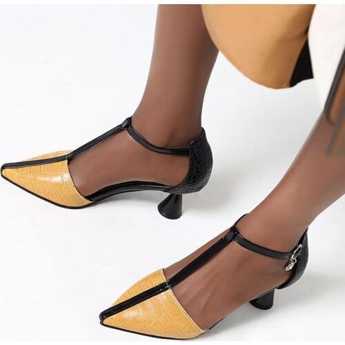 COOLULU 2020 Women T-strap Pumps Pointed Toe Spike Heel All Match Fashion Ladies Spring/autumn Snake Print Pumps Size 32-48