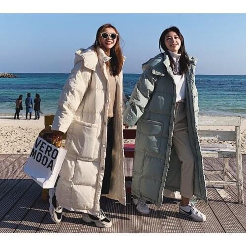 Long Down Cotton Jacket Women Parka Loose Warm Coat Winter Female Hooded Long Sleeve Winter Coat Women Padded Outerwear Q1773