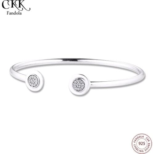 Fandola Pave Open Bangle 925 Sterling Silver Cuff Bracelets Bangles for Women Fine Jewelry Making brazalete mujer