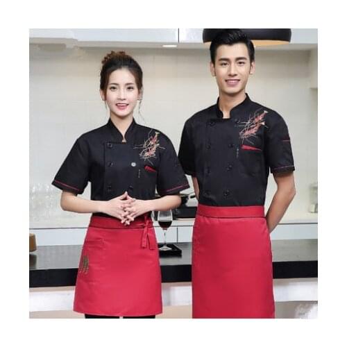 Seafood lobster Print Chef Uniform Kitchen Bakery Cafe Food Service Short Sleeve Breathable Cook Wear Waiter Jacket Overalls