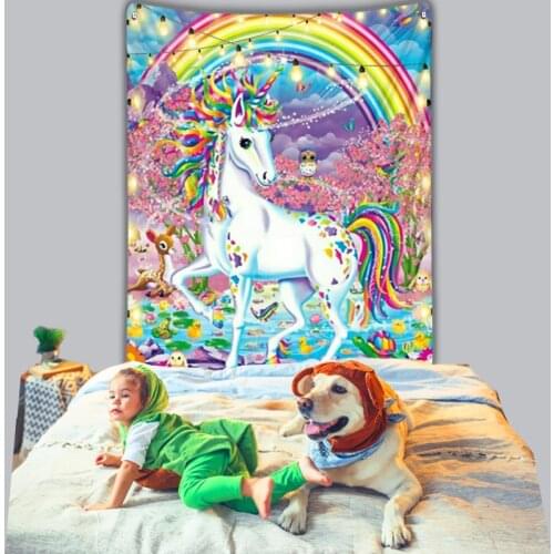 Rainbow Unicorn Tapestry Trippy Cute Childrens Room Girl Bedroom Decor Wall Hanging Beach Mat Yoga Large Beach Towel Home