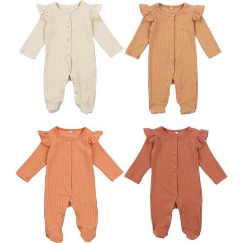 0-6M Newborn Baby Boys Girls Solid Footwear Romper Jumpsuits Long Sleeve O Neck Cute Infant Romper Autumn Baby Clothing 2020