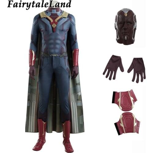 WandaVision Cosplay Costume Vision Stage Performance Jumpsuit Halloween Party Clothing With Cloak Full Set With Boots