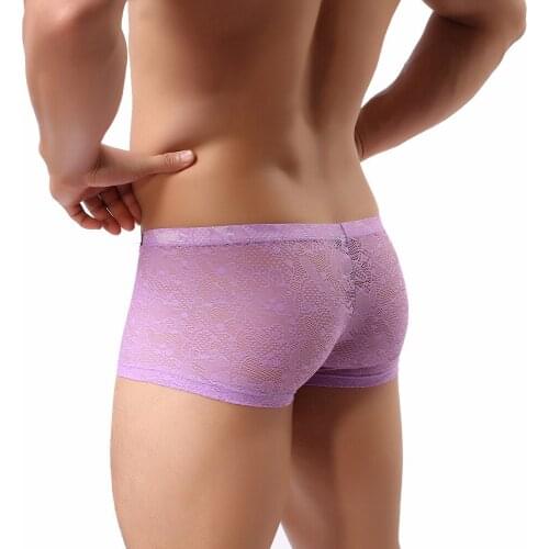 Men’s Sexy Lace Boxer Panties Exotic Panties Low Rise See-through Underpants High Stretch Mens Underwear Exotic Male Panties