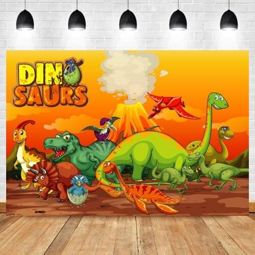 Laeacco Cartoon Dinosaur Child Birthday Party Background For Photography Customized Poster Baby Portrait Photocall Backdrops