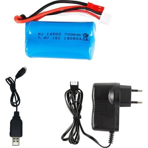 7.4V 700mAh Lipo battery with USB charger For FT007 Remote control boat FX059 F1 Syma RC aircraft 2s 7.4 14500 700 mah battery